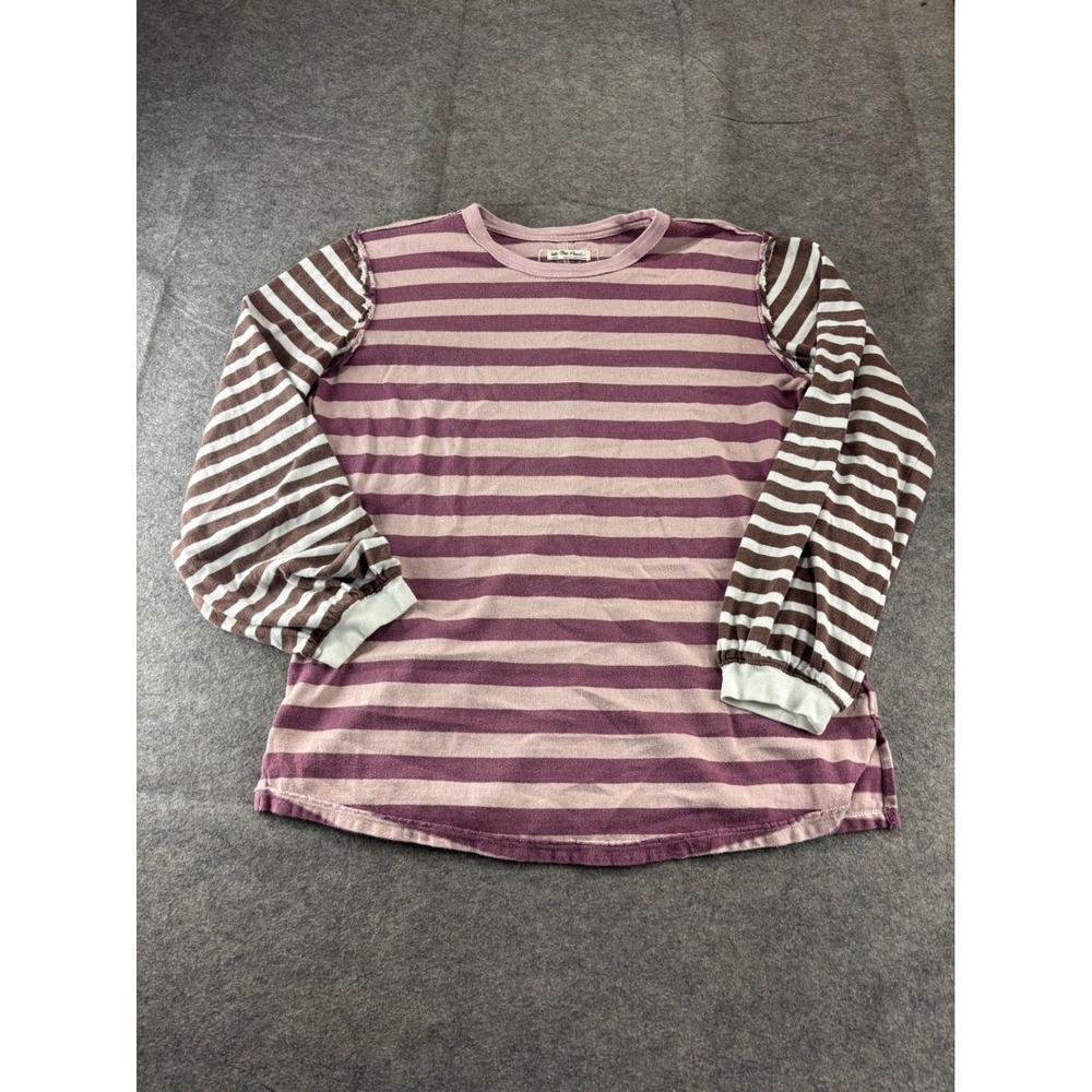 Free People We The Free SAWYER STRIPED TEE Long Sleeve Top Purple Brown Womens L